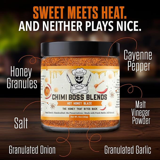 Chimi Boss Blends Hot Honey Seasoning, 6oz ??Sweet & Spicy Dry Rub for Grilling, Smoking & BBQ ??Gourmet Small-Batch Spice Blend for Chicken, Pork, Ribs & Vegetables ??Made in USA