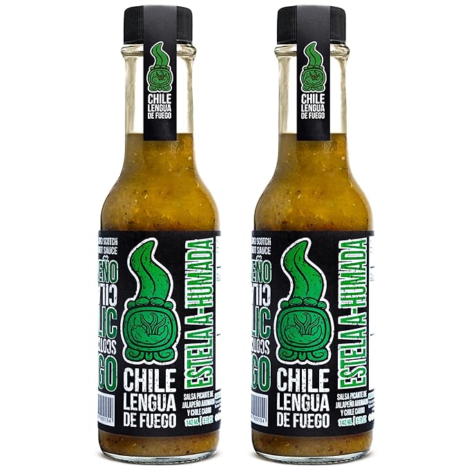 Hot Sauce | Chile Lengua de Fuego (Pack of 2, Estela A-Humada) – Medium Heat Smoky Salsa Verde with Jalapeño, Cilantro, Garlic & White Oak Smoke