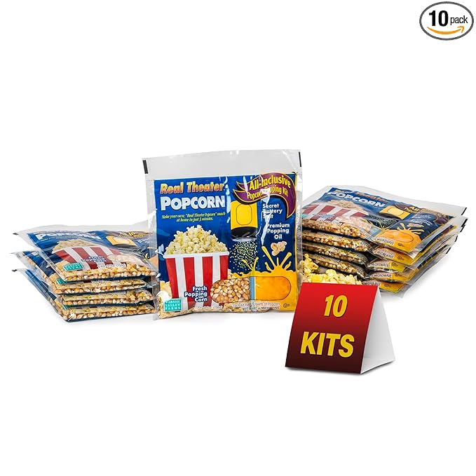 Wabash Valley Farms Theater Popcorn Kits - 10 Pre-Portioned Popcorn Machine Popcorn Packets, Popcorn Kernels for Popcorn Machine, 10 Pop Corn Packs