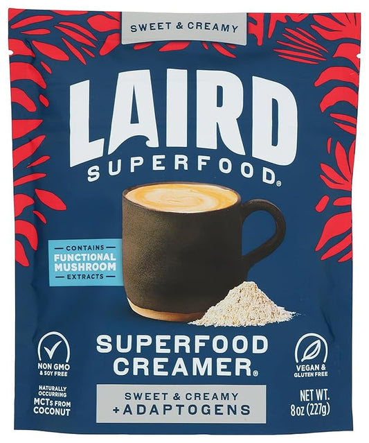 Laird Superfood Non-Dairy Coconut Powder Creamer - Sweet & Creamy + Adaptogens - Superfood Creamer with Functional Mushrooms - Non-GMO, Vegan, 8 oz. Bag, Pack of 1