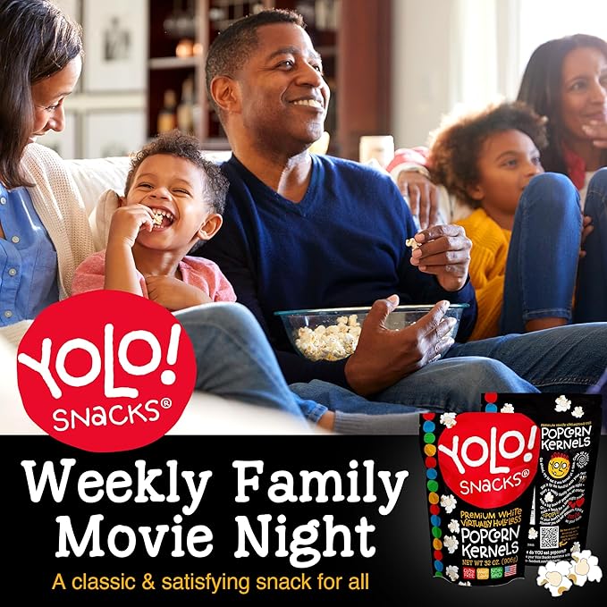 YOLO! Gourmet Virtually Hulless Popcorn Kernels, Premium White Butterfly Popping Corn, Non GMO, Gluten Free, Vegan, 32 Oz Resealable Bag (Pack of 1)