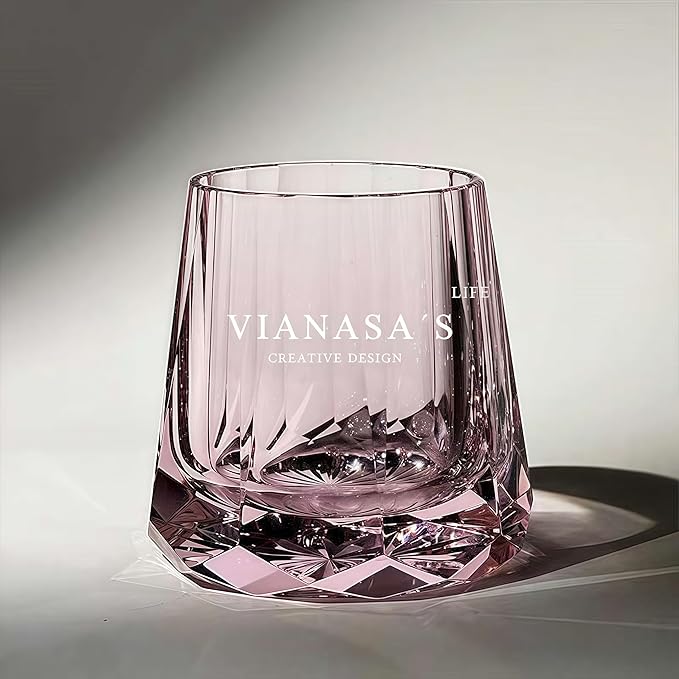 Edo style Hand Cut Crystal Whisky Glass 250ml Whiskey Glasses -Cocktail-Vodka-Beer Drinkingware Glasses In Gift Carto (baby pink)