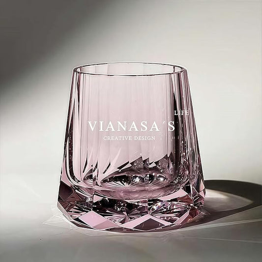 Edo style Hand Cut Crystal Whisky Glass 250ml Whiskey Glasses -Cocktail-Vodka-Beer Drinkingware Glasses In Gift Carto (baby pink)