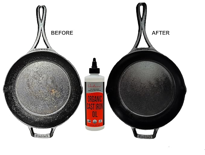 Verdana Cast Iron Seasoning Oil – 8 Fl Oz - Organic, Food Grade, Kosher, Non-GMO - Coconut Derived – Cleans, Conditions & Prevents Rust – No Mineral Oil – For Skillet, Grill, Pan