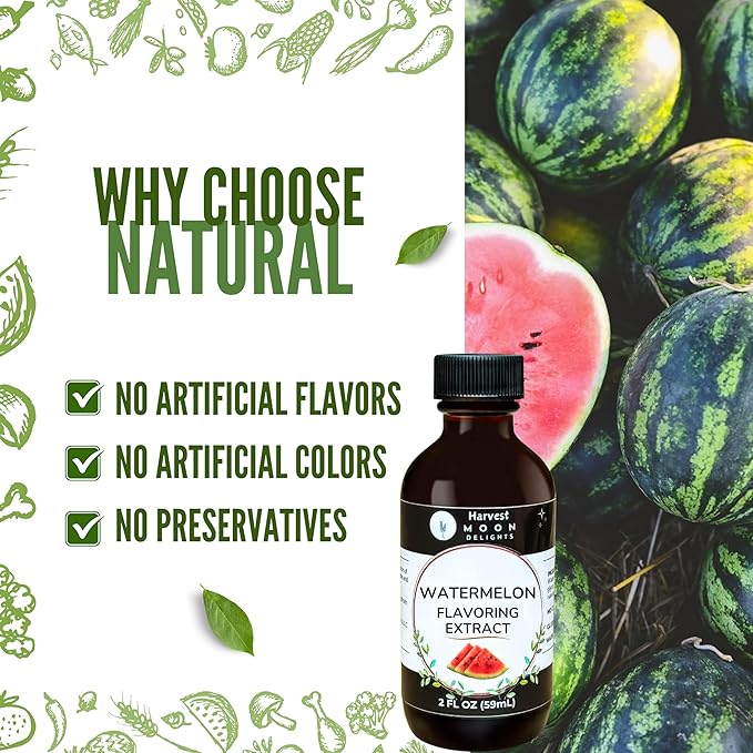 Natural Watermelon Extract - 2 oz - Water-Soluble - By Harvest Moon Delights - Watermelon Flavoring for Baking, Ice Cream, Drinks, and Candy - Sugar Free