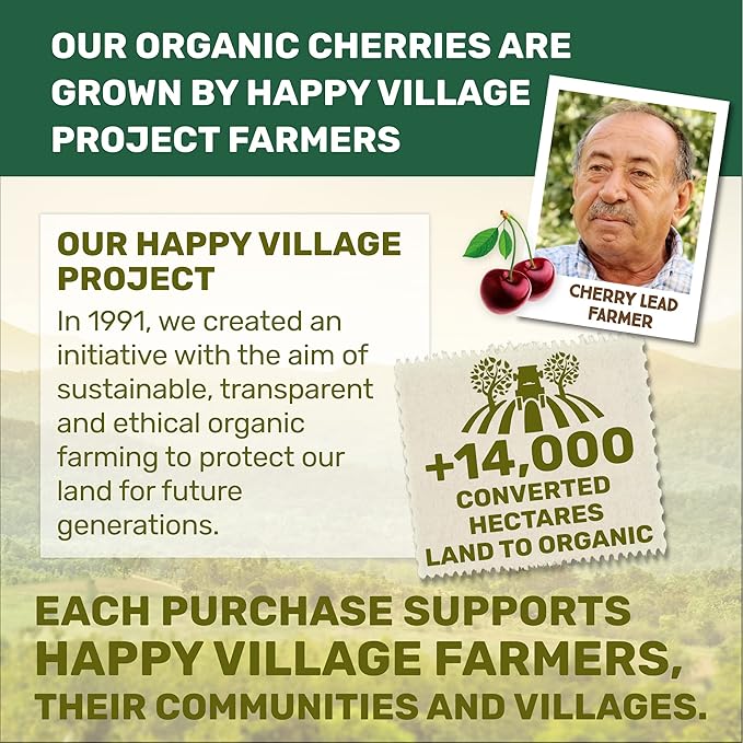 Happy Village Organic Soft Dried Cherries On the Go – 3 Bags (15 Individual Portion Packs) | Healthy, Organic, Non-GMO, Vegan, Kosher, Gluten-Free Snack Packs