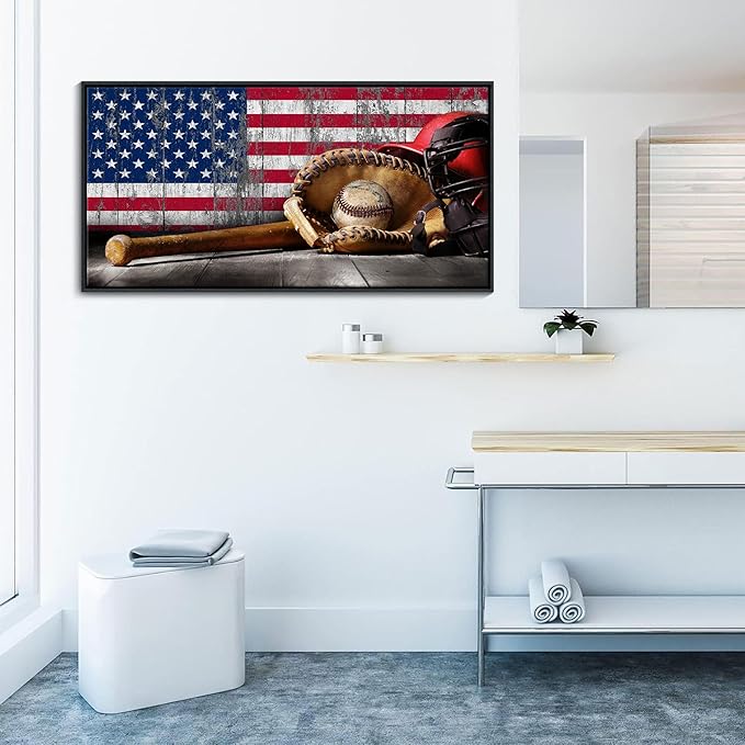 YDYSUNE Baseball Wall Art Vintage American Flag Canvas Prints Sports Pictures Paintings for Living Room Office Home Decorations Modern Artwork 20횞40IN