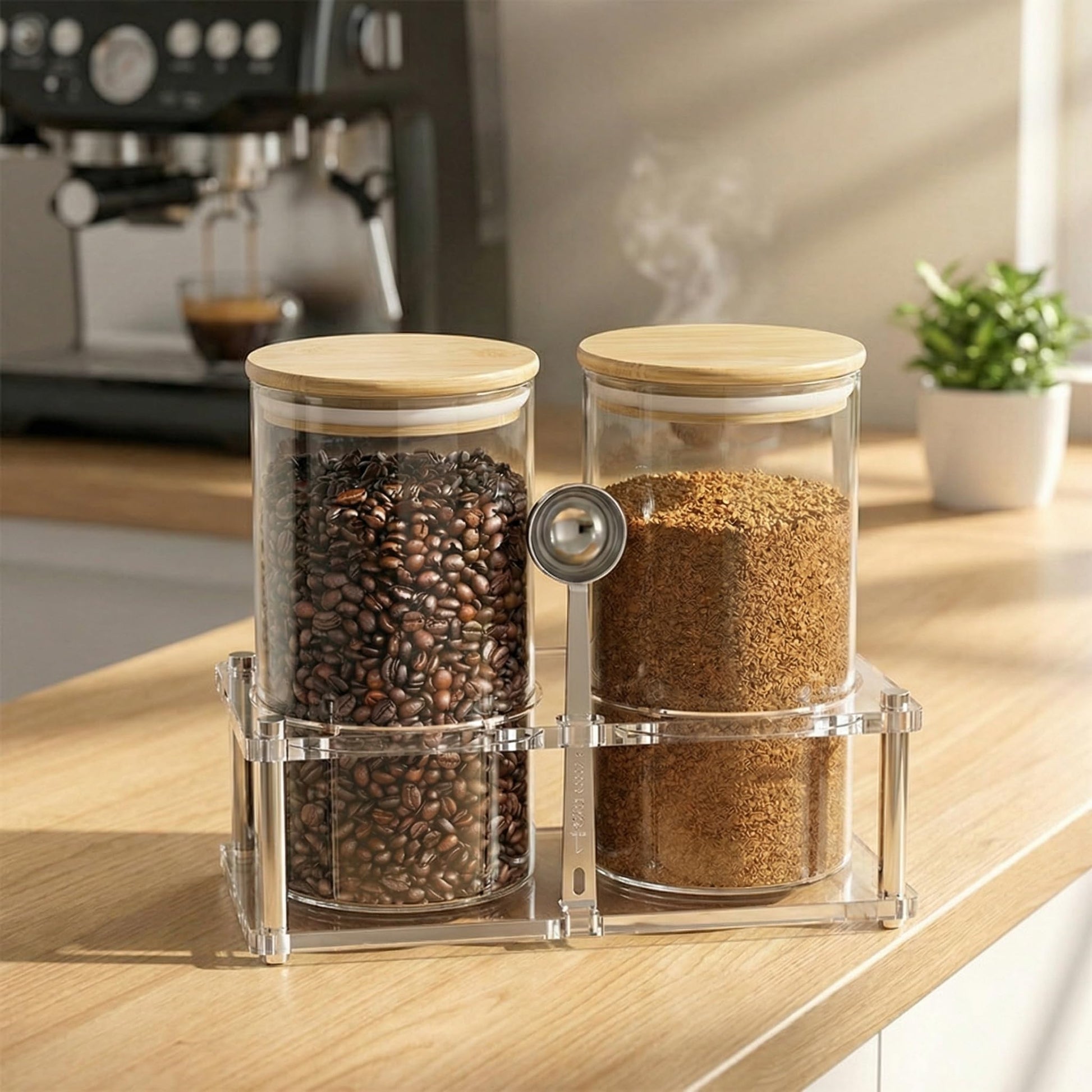 YAGELI Glass Coffee Canister Set with Acrylic Shelf, 2 Pack 44oz