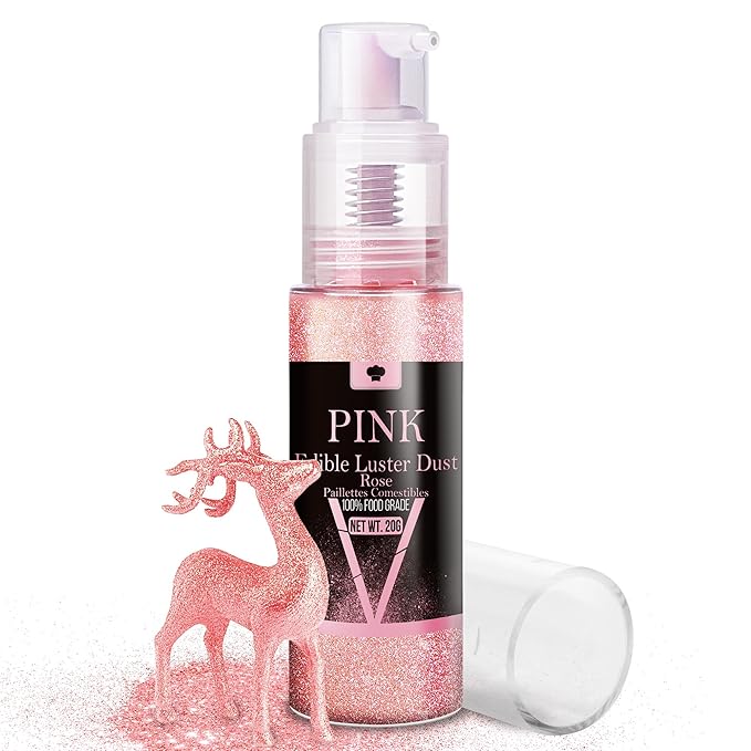 Edible Glitter Spray - 20g Luster Dust Edible Glimmer Powder for Sparkling Cocktails, Cake, Cupcakes, Wine, Beverage - Food Grade Shimmer Dust Powder for Baking, Drinks, Cookies Decoration (Pink)