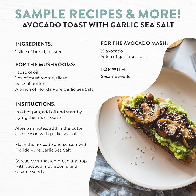 FLORIDA PURE Garlic Sea Salt 80+ Mineral Sea Salt Unrefined Garlic Salt, Non Iodized, Natural Sea Salt for Baking, Cooking, Seasoning & Enhancing Taste, Rich in Taste Flaky Sea Salt (1.8 oz Jar)