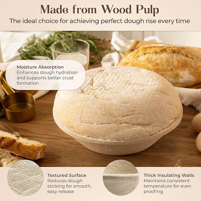 13" Oval Wood Pulp Banneton Bread Proofing Basket ??2.2LB Brotform, Smooth Surface??Non-Stick Natural Wood Pulp Pressed for Durability??Made in Germany Proofing Baskets for Sourdough Bread Baking