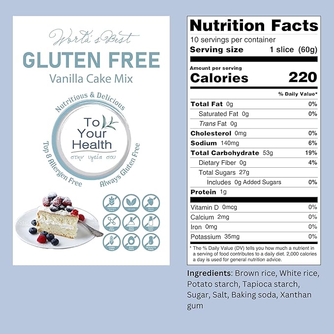 To Your Health Bakery Gluten Free (GF) Vanilla Cake Mix - Organic, Non-GMO, Top 8 Allergen Free