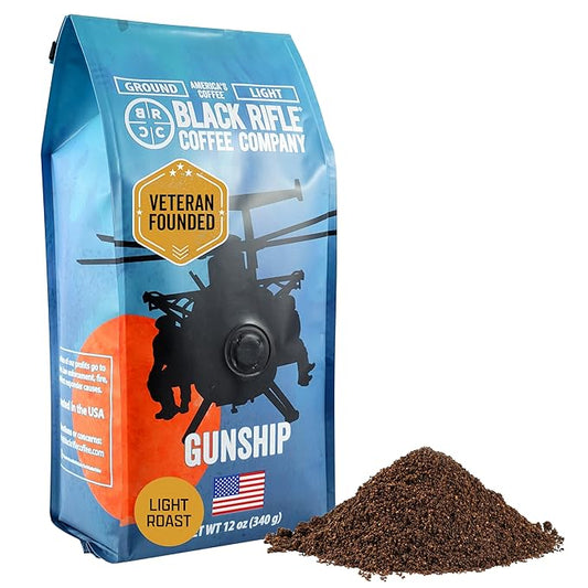 Black Rifle Coffee Company Ground Coffee Light Roast - Roasted Blend Made from Pure Arabica Beans - Colombian & Brazilian Beans - Veteran Founded & American Made (Gunship Roast, 12oz Bag)