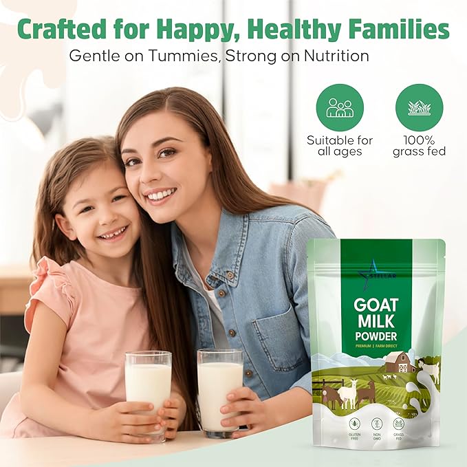 Stellar Goat Milk Powder – 2 lb | Grass-Fed from Australia | Easy to Digest, High in Protein, Calcium & Probiotics | Pure, Non-GMO, Gluten-Free, Pet Friendly, No Additives
