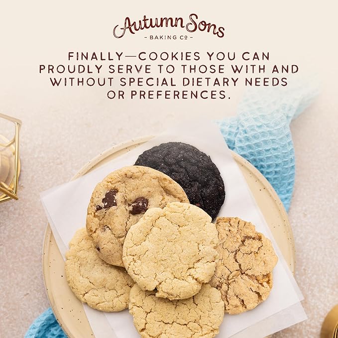 Autumn Sons Baking Co. Gluten Free Cookie Mix Variety Pack. Sugar Cookie, Chocolate Chunk, Double Chocolate Chunk & Oatmeal Cinnamon. Vegan Plant Based Baking Mix. Free From 11 Common Allergens. 9.3 oz (Pack of 4)