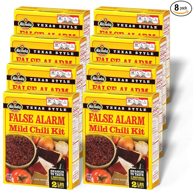 Wick Fowler's False Alarm Mild Chili Kit, Texas Style Chili Seasoning Mix with Individual Packs of Spices, 2.8oz Box (Pack of 8)