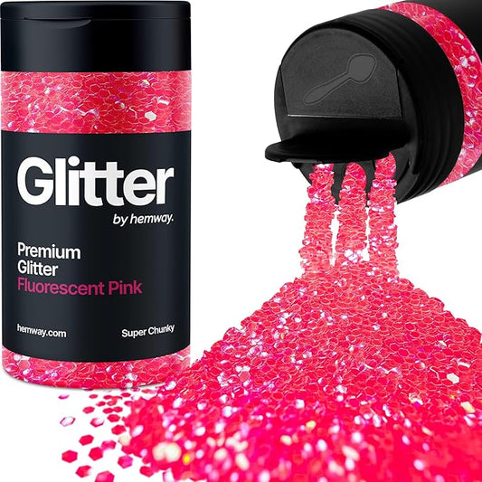 Hemway Premium Glitter Shaker - Fluorescent Pink | 115g Super Chunky Metallic Flake Sequins for Resin & Epoxy Crafts | Craft Supplies for Tumblers, Festival, Art