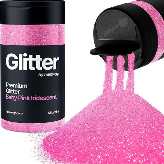 Hemway Premium Glitter Shaker - Baby Pink Iridescent | 125g Microfine Metallic Flake Sequins for Resin & Epoxy Crafts | Craft Supplies for Tumblers, Festival, Art
