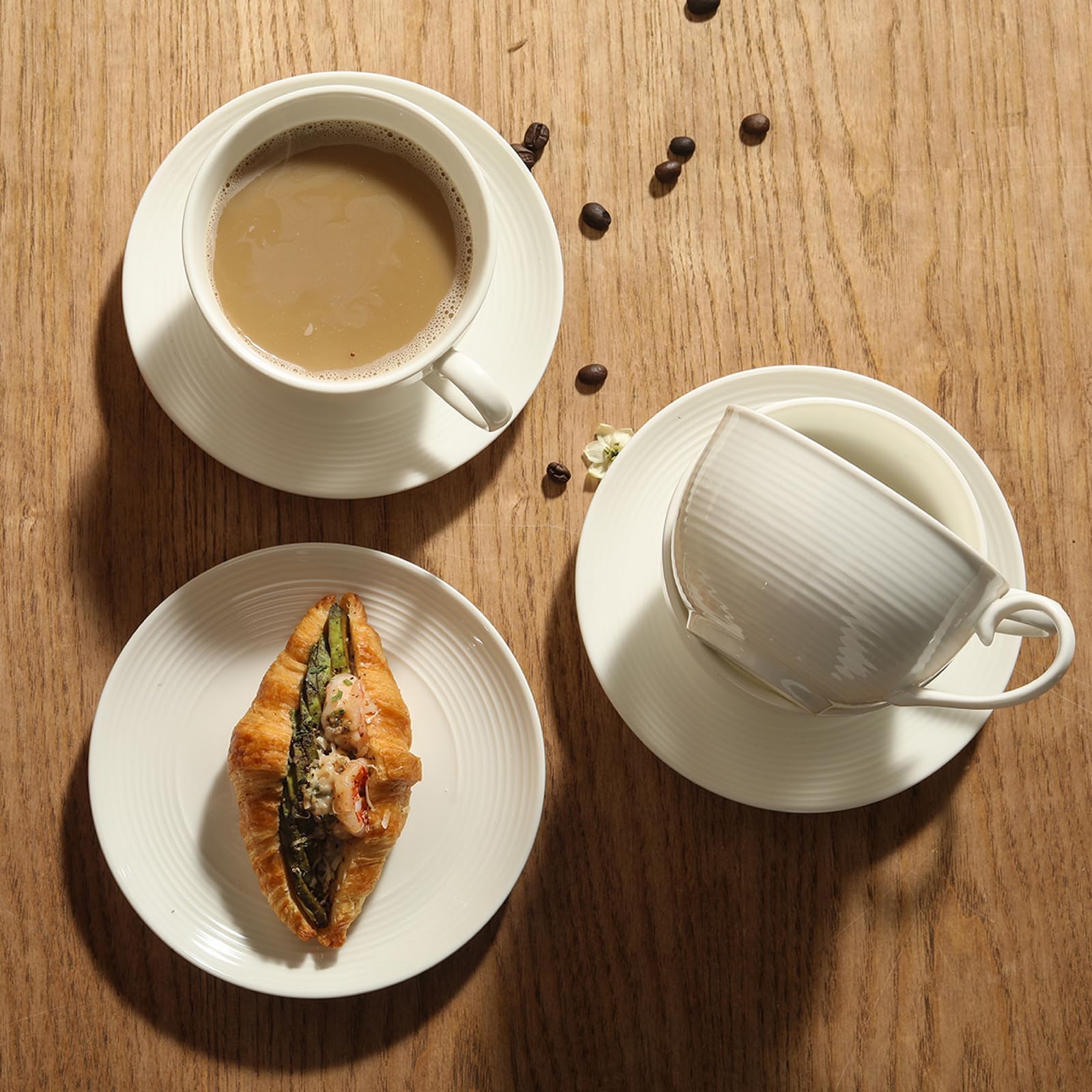 Feenmai 12 oz Cappuccino Cups with Saucers, Ceramic Espresso Coffee Cups Set of 4, White Latte Cup