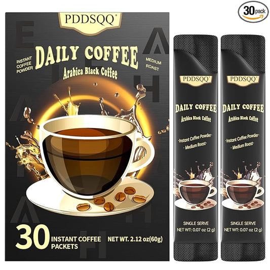 Instant Coffee Packets Single Serve Sticks 30 Sachets, Medium Roast Arabica Black Coffee Individual Packs for Camping Travel, Sugar Free Instant Hot/Iced Coffee Packs, Bulk Instant Coffee Singles