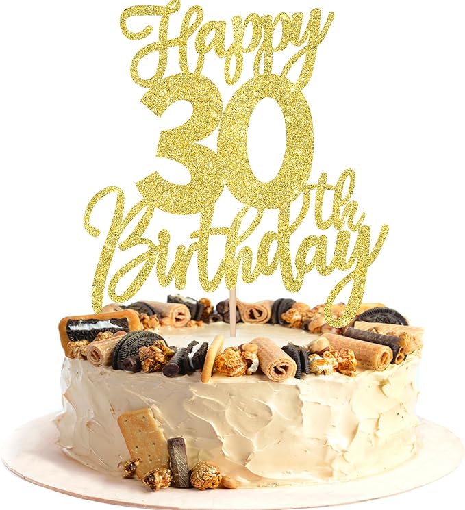 1 PCS Happy 30th Birthday Cake Topper Glitter Cheers to 30 Years Birthday Cake Pick Thirty Hello 30 Fabulous Cake Decoration for Happy 30th Birthday Anniversary Party Decorations Supplies Gold