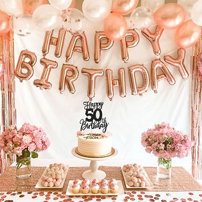 1 PCS Happy 50th Birthday Cake Topper Glitter Cheers to 50 Years Birthday Cake Pick Fifty Hello 50 Fabulous Cake Decoration for Happy 50th Birthday Anniversary Party Decorations Supplies Black