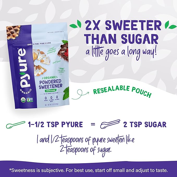 Pyure Organic Stevia Blend Granulated Sugar Substitute with Zero Calories & Carbs Keto, Diabetic & Vegan Friendly Sugary Taste Alternative USDA Organic, Non-GMO Good For Baking 12oz