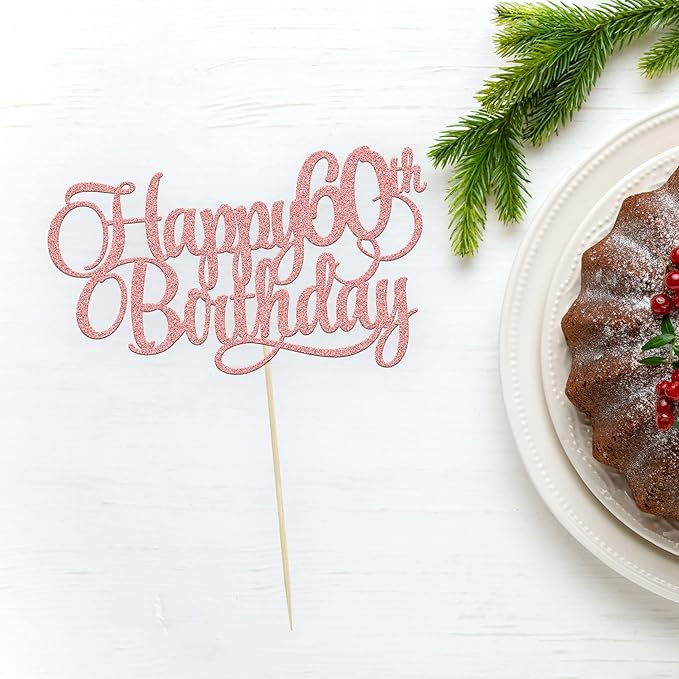 1 Pack Happy 60th Birthday Cake Topper Rose Gold Glitter Number 60 Sixty Years Old Birthday Cake Pick Decoration For 60th Birthday Celebrating Anniversary Party Supplies