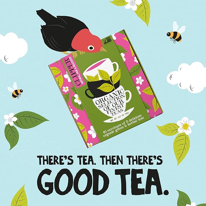 Clipper Tea: Organic Herbal & Green Tea Set, Gift Box – Tea Selection & Sampler with 5 Flavors Including Lemon, Ginger, and Bedtime Teas – Assorted Tea Bags in Colorful Tea Box, 45 Unbleached Tea Bags