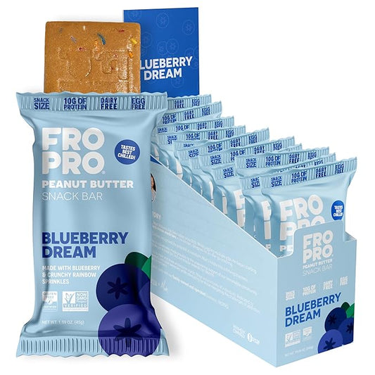 FROPRO Plant Protein Snack Bars - Plant Based Protein Bars, All-Natural, Gluten, Dairy, & Soy Free, High Protein Bars with Low Calories | Blueberry Dream, 12 Pack