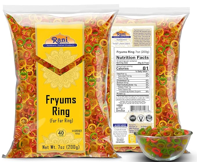 Rani Far Far / Fryums (Wheat & Tapioca Pellet) Ring Shape 7oz (200g) ~ Vegan, Kosher, Uncooked, Used to Make Papad, Bhungra / Chip Snack