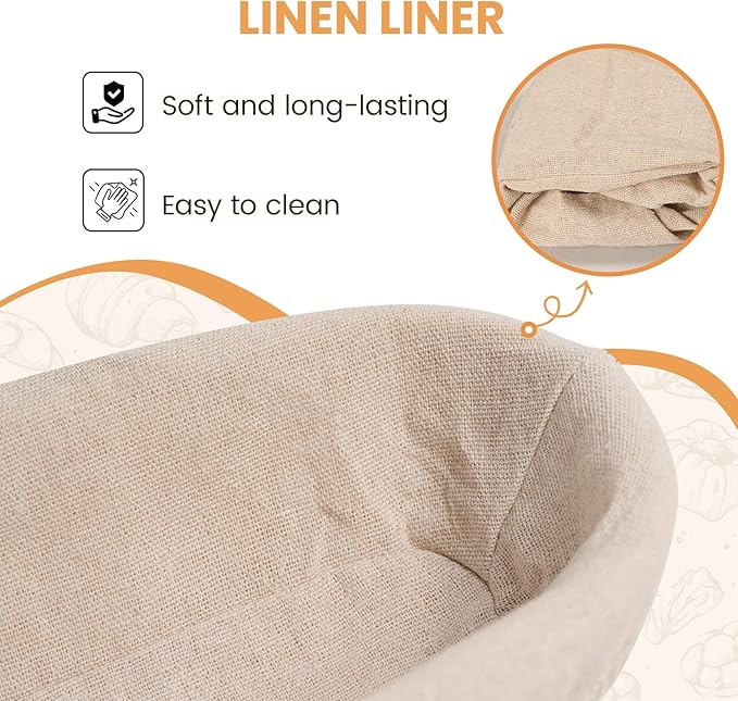 KIKCOIN Banneton Bread Proofing Basket, 12 Inch Oval Sourdough Bread Baking Supplies, Sourdough Proofing Basket Set of 2, Sourdough Starter Kit for Home Baking