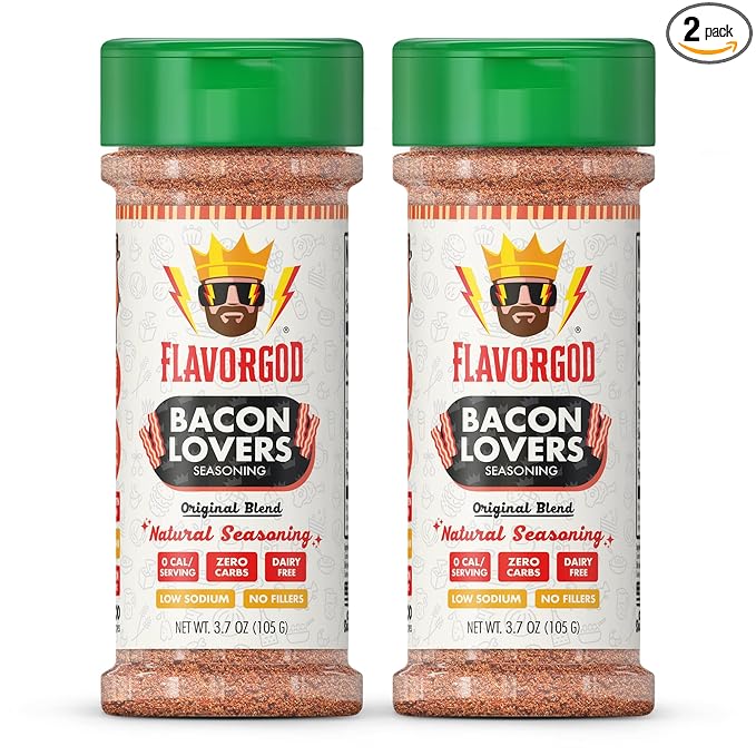 Bacon Lovers Seasoning Mix, 2 Bottles by Flavor God - Premium All Natural & Healthy Spice Blend for Beef, & Eggs - Kosher, Low Sodium, Gluten-Free, & Vegan - Great Flavor Spices and Seasoning Gift