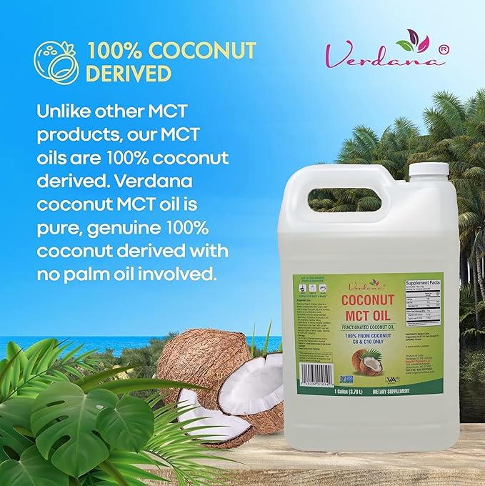Verdana MCT Oil, Fractionated, 100% from Coconut - 1 Gallon - Kosher Food Grade, Vegan, Non-GMO - Great for Keto and Paleo Diet (128 Fl Oz)