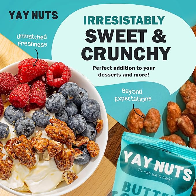 YAY NUTS Butter Toffee Peanuts ??Sweet & Salty Crunchy Roasted Peanuts Coated in Caramelized Butter Toffee - All-Natural, Made in USA ??Guilt-Free Treats for On-the-Go Snacking - 12-Pack of 2oz Bags
