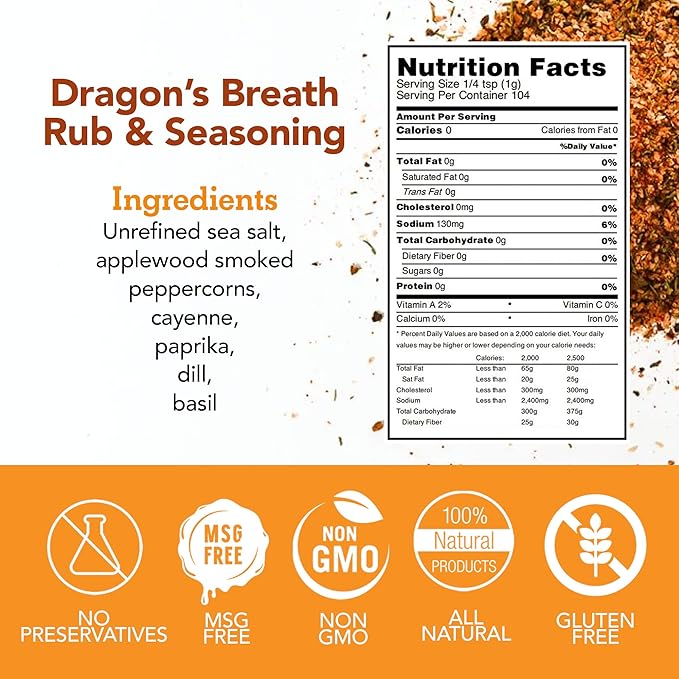 s.a.l.t. sisters Dragon's Breath Rub & Seasoning | All-Natural, Gluten Free, MSG Free, Non-GMO | Dry & Wet Rub Seasoning Base | Versatile Use for Chicken Wings, Brisket, Pulled Pork, and More | 1lb