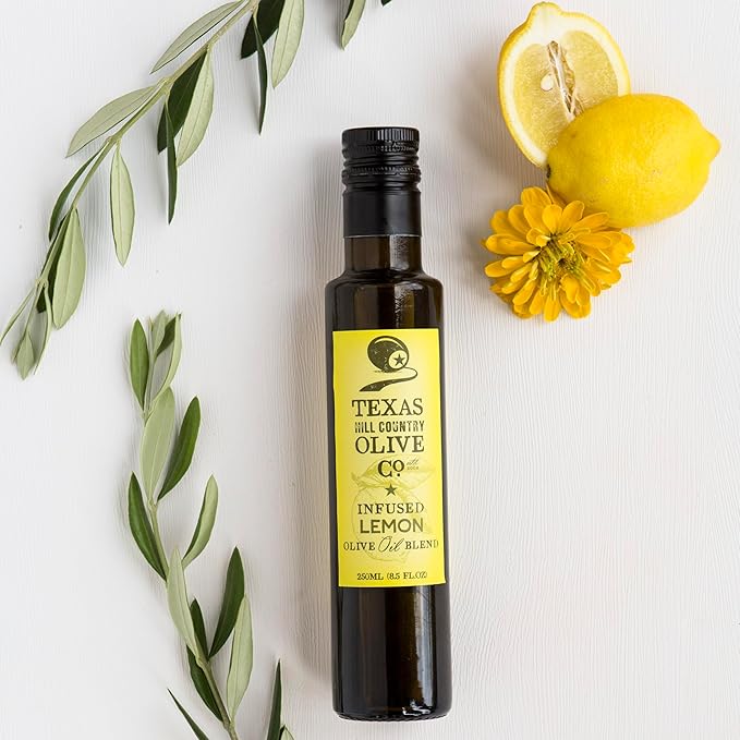 Texas Hill Country Olive Co Lemon Infused Olive Oil - Cold Pressed Gourmet EVOO Olive Oil - Great for Dressing Dipping Marinade - No Artificial Flavors or Added Sugar - Made in Texas (8.5 oz, 2 Pack)