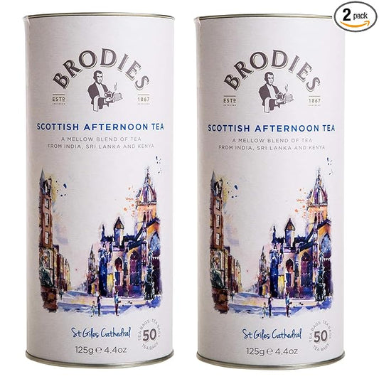 Brodies Tea, Scottish Afternoon Tea, Black Tea Imported from Scotland, Canister of 50 Bags (Pack of 2)