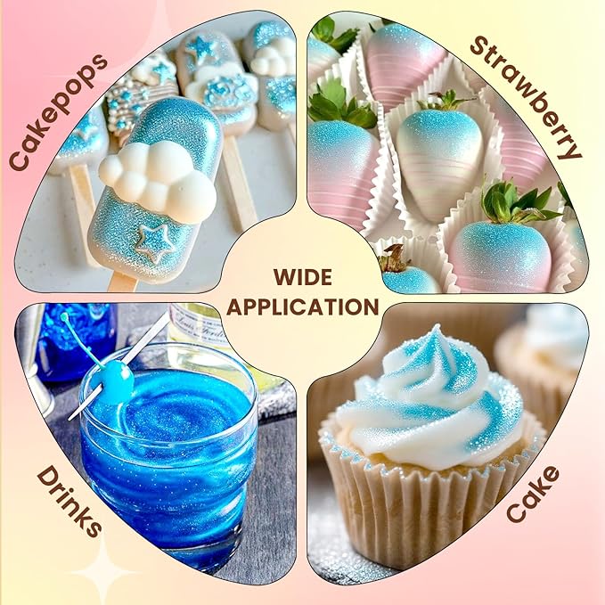 Shimmer Blue Edible Glitter Spray, 5g Edible Glitter for Cocktails, Drinks, Cake Decorating, Edible Luster Dust for Chocolate, Strawberry, Baking, Icing