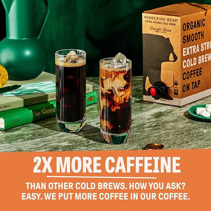 Wandering Bear Organic Hazelnut Cold Brew Coffee On Tap, 96 fl oz - Extra Strong, Bold, Smooth, Unsweetened, Shelf-Stable, Ready to Drink, Gluten Free, & Vegan, Iced Cold Brewed Coffee Drinks