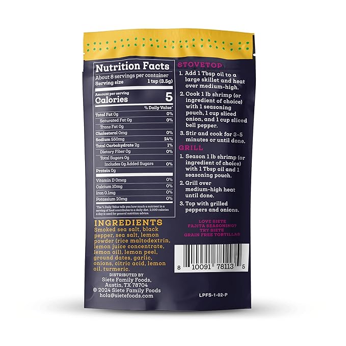 Lemon Pepper Fajita Seasoning Mix | Seasoning for Chicken, Pork, Shrimp, and Veggies| Gluten Free | Vegan | Non GMO | 6 Packets (42 Servings)