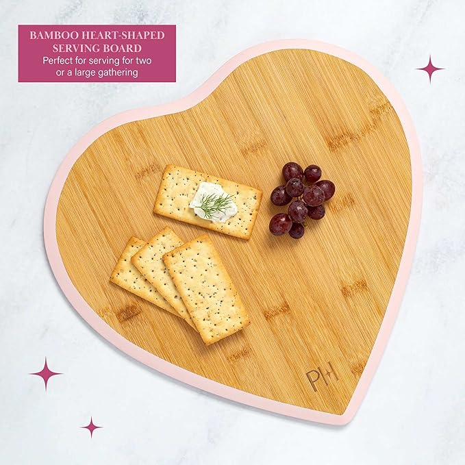 Paris Hilton Charcuterie Board and Serving Set, Bamboo Serving Board, Ceramic Dish, Cheese Utensils with Titanium Coated Blades, 6-Piece Set, Pink