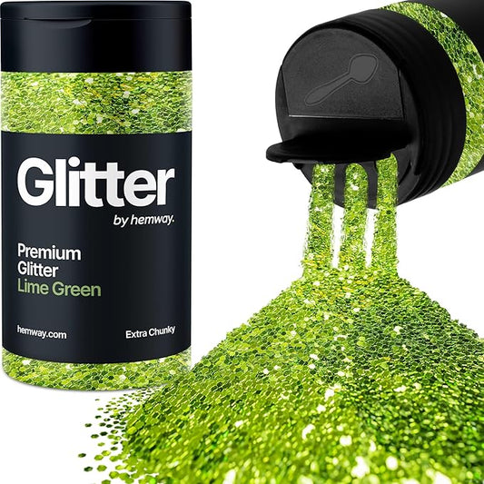 Hemway Premium Glitter Shaker - Lime Green | 115g Extra Chunky Metallic Flake Sequins for Resin & Epoxy Crafts | Craft Supplies for Tumblers, Festival, Art