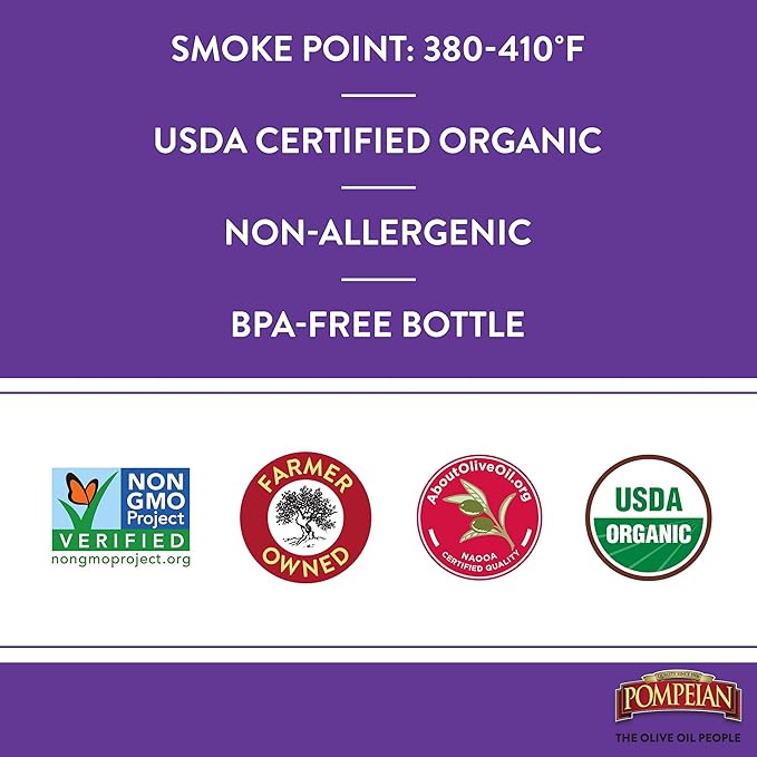 Pompeian USDA Organic Smooth Extra Virgin Olive Oil, Contains Polyphenols, First Cold Pressed, 68 Fl Oz
