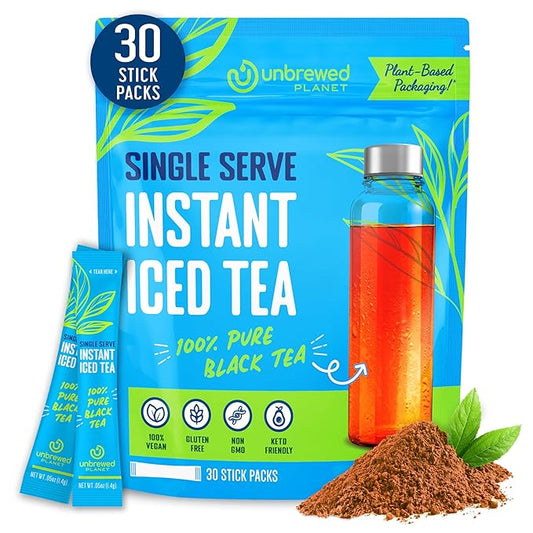Unbrewed Planet Instant Iced Tea ??100% Pure Black Tea ??30 Single Serve Stick Packs ??Unsweetened ??Vegan ??Gluten Free ??On-the-Go for Travel, Work, Outdoors