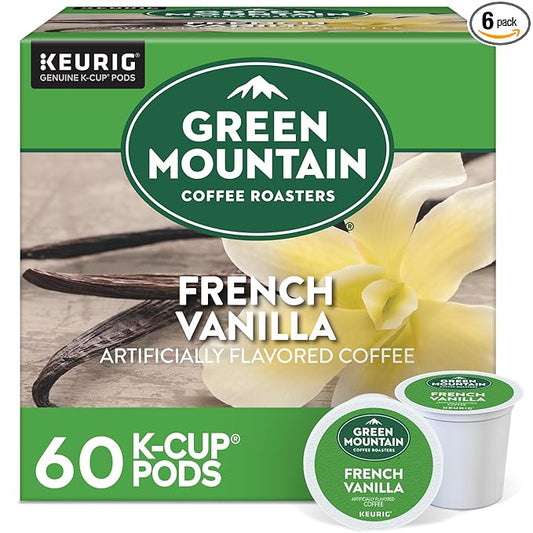 Green Mountain Coffee Roasters French Vanilla Keurig Single-Serve K-Cup pods, Light Roast Coffee, 60 Count (6 Packs of 10)