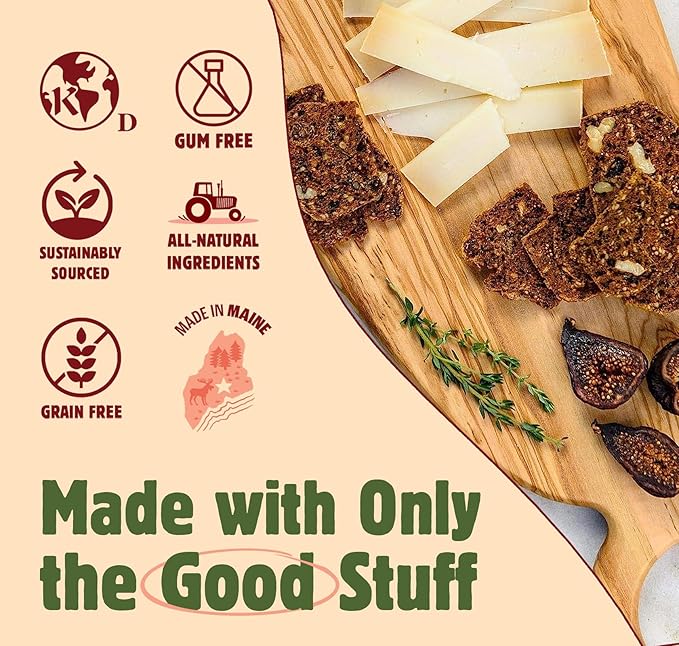 Maine Crisp Savory Fig & Thyme Crisps, 4 Pack, Vegan Gluten Free Crackers - Snack Crackers, Grain Free, Dairy Free, Non-GMO - Sweet & Savory Flavor, For Cheese Boards, Salad Toppings & Jams