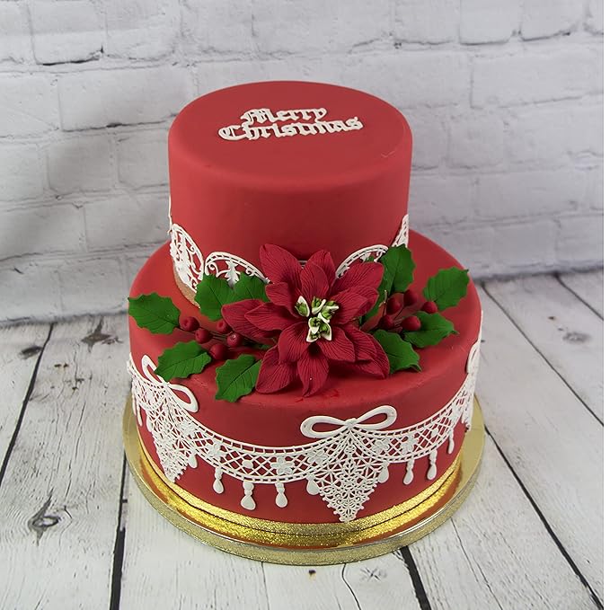 Global Sugar Art Large Poinsettia Christmas Kit Sugar Cake Flowers & Holly Leaf Sprays, 3 Piece Set by Chef Alan Tetreault. Perfect for Christmas Cake Decorations, Yule Logs and more.