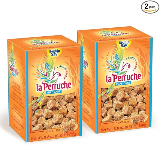 La Perruche Pure Cane Brown Sugar Cubes (250g/8.8oz box) | Ideal Sugar Cubes for Coffee | Pack of 2