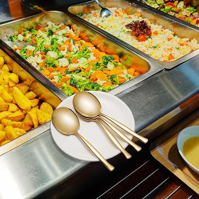 8 Pieces Gold Serving Spoons, Stainless Steel Large Buffet Spoons